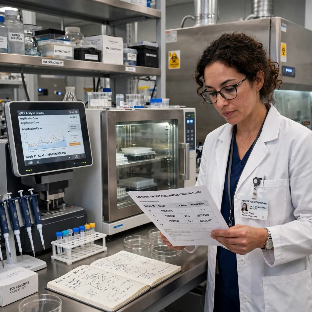 Scientist Reviewing Biotechnology Laboratory Data Report