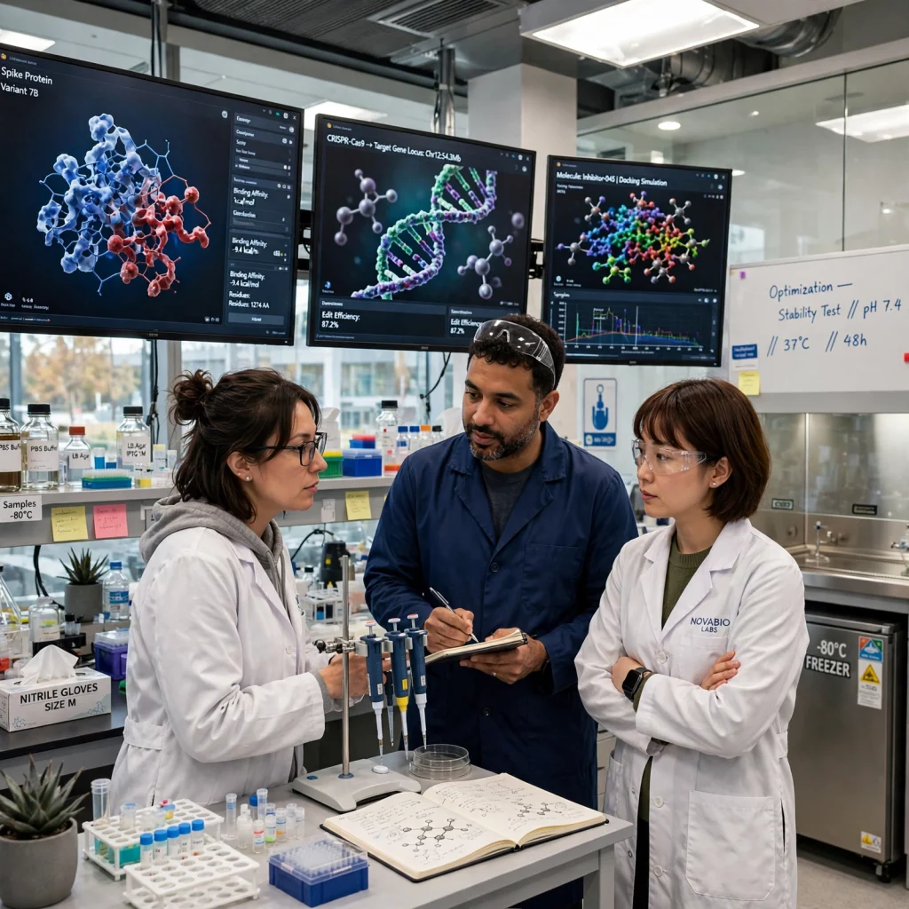 Researchers Studying Molecular Structures On Screens