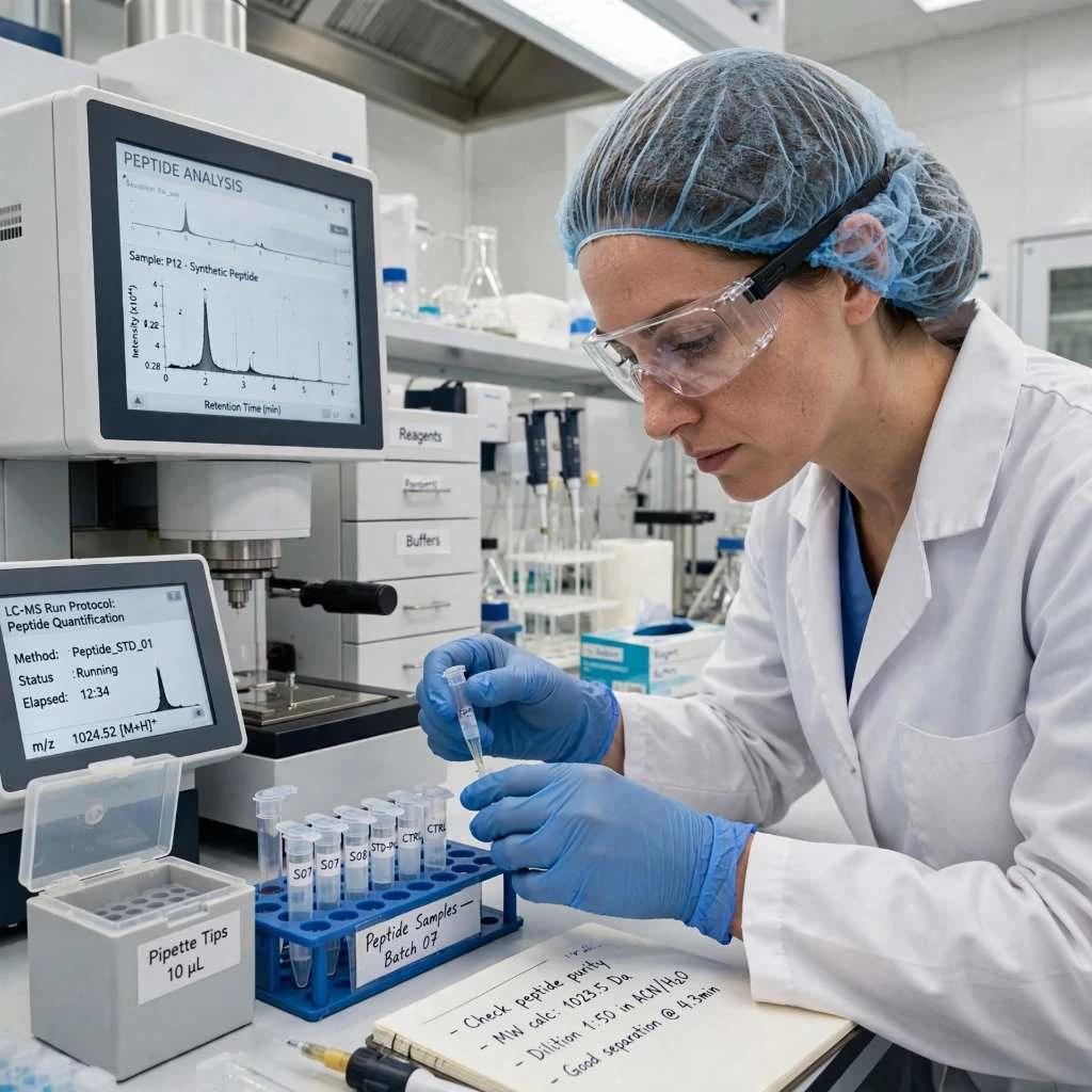 Scientist Checking Synthetic Peptide Purity Results