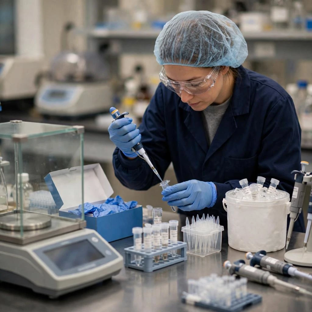 Scientist Handling Peptide Research Samples